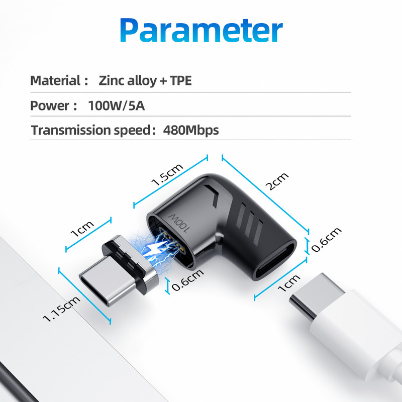 USB C-C típusú mágneses adapter gyorstöltés, C típusú USB OTG konverter derékszögű csatlakozó Samsung Xiaomi Huawei MAC-hoz
