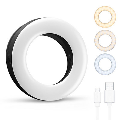 Selfie Light Ring Lights Led Circle Mini Light Clamp για τηλέφωνα, Rechargeable Clip-on Makeup Fill Light Camera Laptop Video