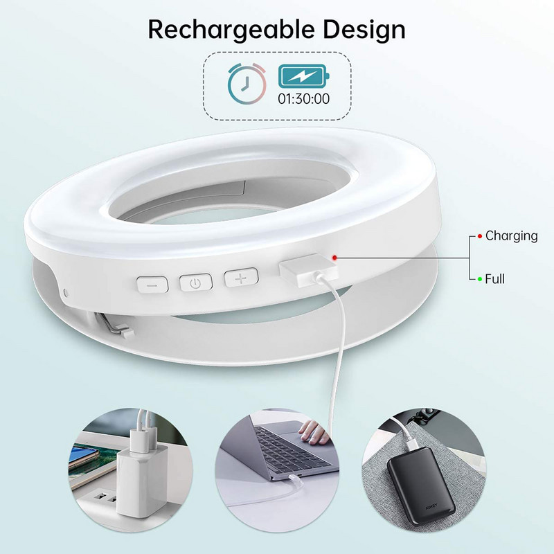 Asmenukės šviesos žiedo lemputės LED apskritimo mini šviesos gnybtas telefonams, įkraunamas prisegamas makiažas užpildo lemputė nešiojamojo kompiuterio fotoaparato vaizdo įrašas