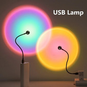 Lumină USB apus de soare Telefon mobil Lumină pentru fotografiere cu LED Curcubeu Neon Lumină de noapte Proiector Fotografie Lumină atmosferă de perete