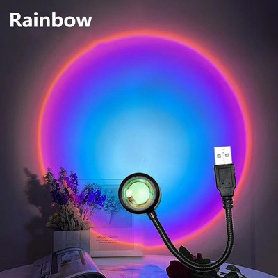 Lumină USB apus de soare Telefon mobil Lumină pentru fotografiere cu LED Curcubeu Neon Lumină de noapte Proiector Fotografie Lumină atmosferă de perete