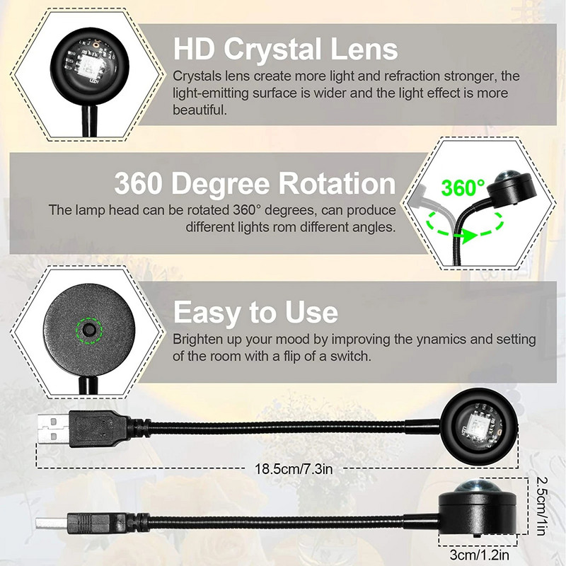 USB Sunset Light Mobiltelefon Önfotózás Light LED Szivárvány Neon Éjszakai Fény projektor Fényképezés Fali Atmoszféra Fény