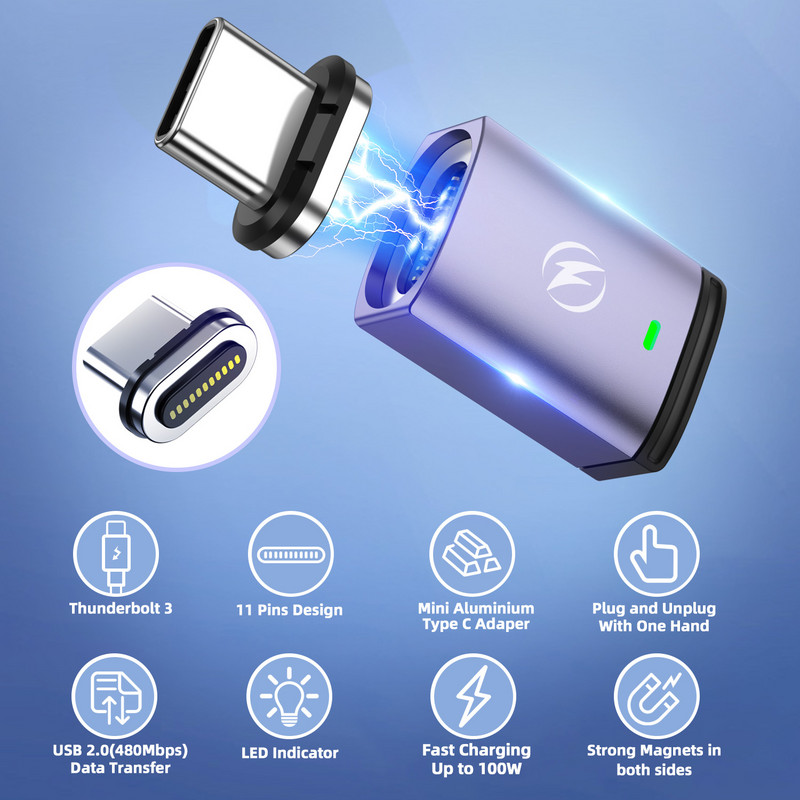 USB Type C 100W mágneses adapter Macbook Pro Air M1 laptop gyorstöltő adapterhez USB C mágneses adapter Samsunghoz
