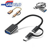2 în 1 Tip-C Mascul + Micro USB Mascul La USB 3.0 Femeie Adaptor cablu OTG Cablu de date din nailon împletitură pentru telefon tabletă U Disk OTG