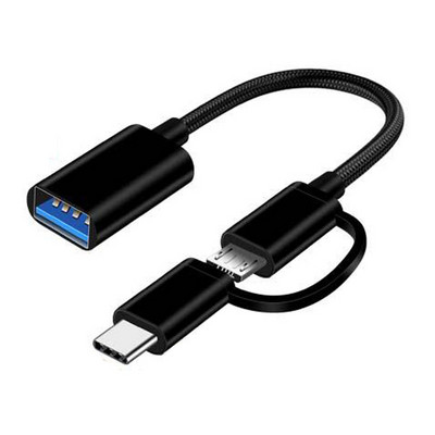 2 în 1 Tip-C Mascul + Micro USB Mascul La USB 3.0 Femeie Adaptor cablu OTG Cablu de date din nailon împletitură pentru telefon tabletă U Disk OTG