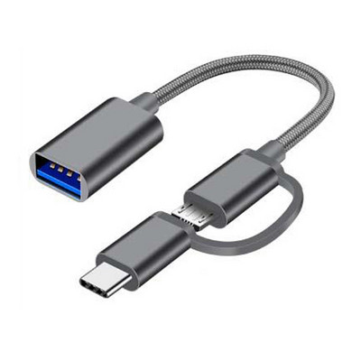 2 în 1 Tip-C Mascul + Micro USB Mascul La USB 3.0 Femeie Adaptor cablu OTG Cablu de date din nailon împletitură pentru telefon tabletă U Disk OTG