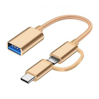 2 în 1 Tip-C Mascul + Micro USB Mascul La USB 3.0 Femeie Adaptor cablu OTG Cablu de date din nailon împletitură pentru telefon tabletă U Disk OTG