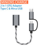 Cablu adaptor OTG 2 în 1, împletitură de nailon, USB 3.0 la Micro USB tip C, adaptor de sincronizare a datelor pentru Huawei pentru MacBook, USB C, disc de telefon OTG