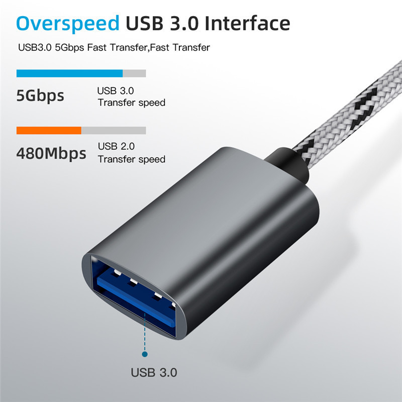 2 az 1-ben OTG adapterkábel Nylon Braid USB 3.0 - Micro USB Type C adatszinkronizáló adapter Huawei-hez MacBookhoz USB C telefonlemez OTG