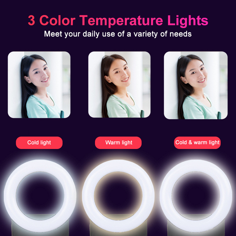 Mobiltelefon töltőlámpa LED-es szelfi gyűrűs fény klip konferencia betöltő lámpa 3 fénymód okostelefonhoz iPhone Android sminkvlog