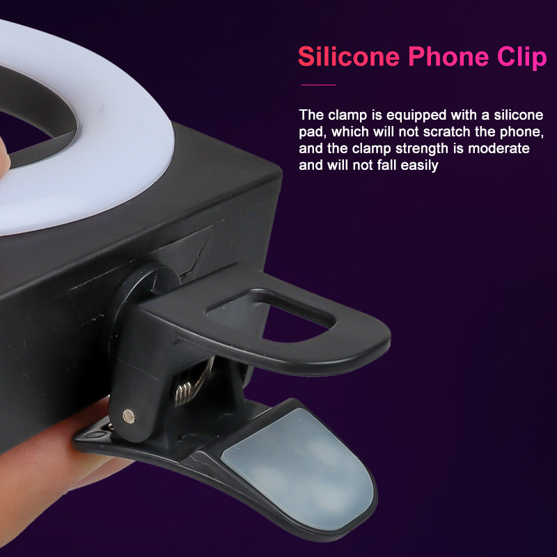 Mobiltelefon töltőlámpa LED-es szelfi gyűrűs fény klip konferencia betöltő lámpa 3 fénymód okostelefonhoz iPhone Android sminkvlog