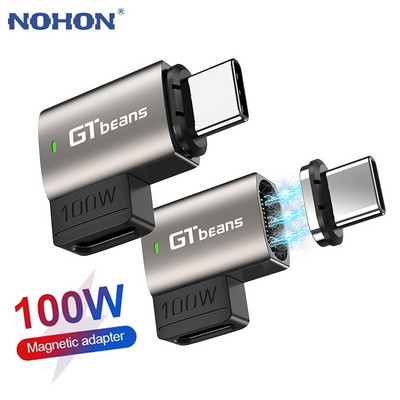 Naujas 100 W USB C į C tipo magnetinis adapteris greito įkrovimo USB tipo C magneto keitiklis Magnetinis kabelis dešiniojo kampo USB jungtis