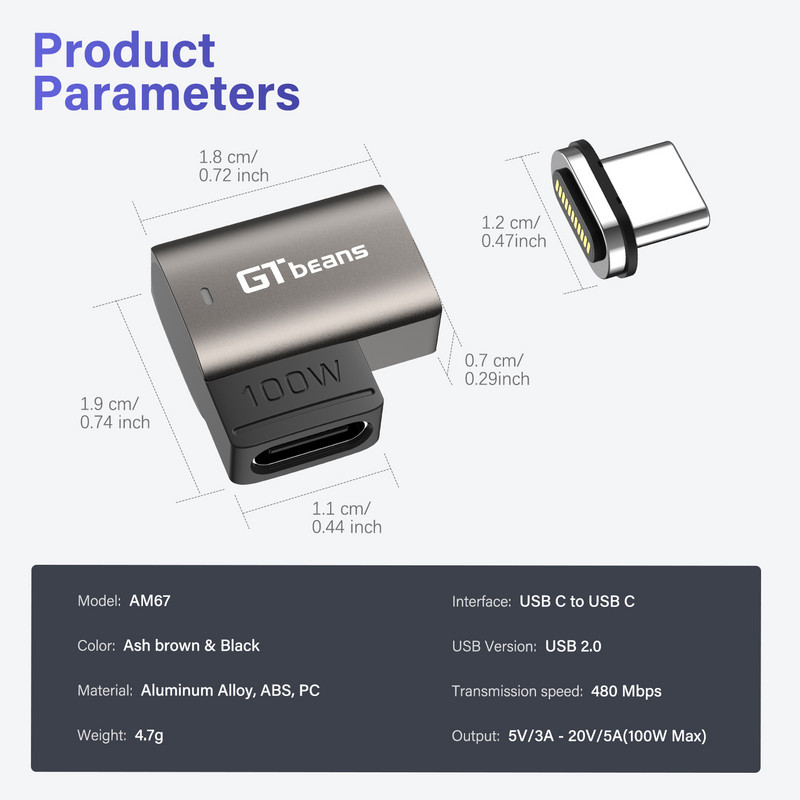 Új 100 W-os USB C-C típusú mágneses adapter gyorstöltő USB C típusú mágneses átalakító mágneses kábel derékszögű USB-csatlakozó