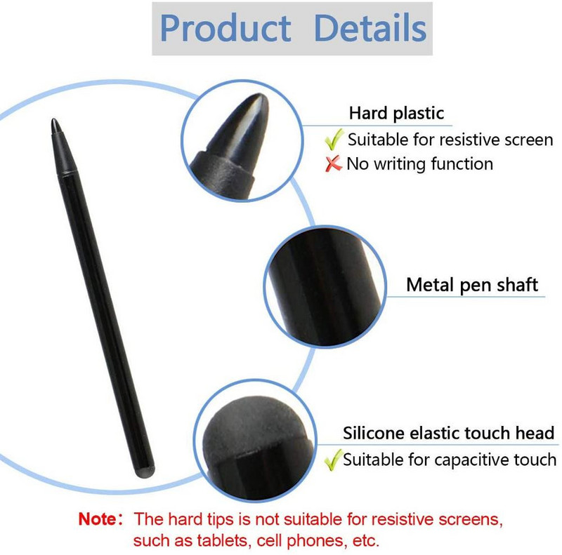 1db érintőtoll Kettős célú műanyag gumi stylus kapacitív képernyővel rezisztív képernyőtoll Iphone Xiaomi Smart Phone Stylus Penhez
