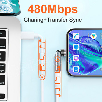 Магнитен адаптер за трансфер на данни Micro USB Type C Синхронизиране на зареждане 540 градуса въртящ се колянов конектор за iPhone Huawei Xiaomi Samsung