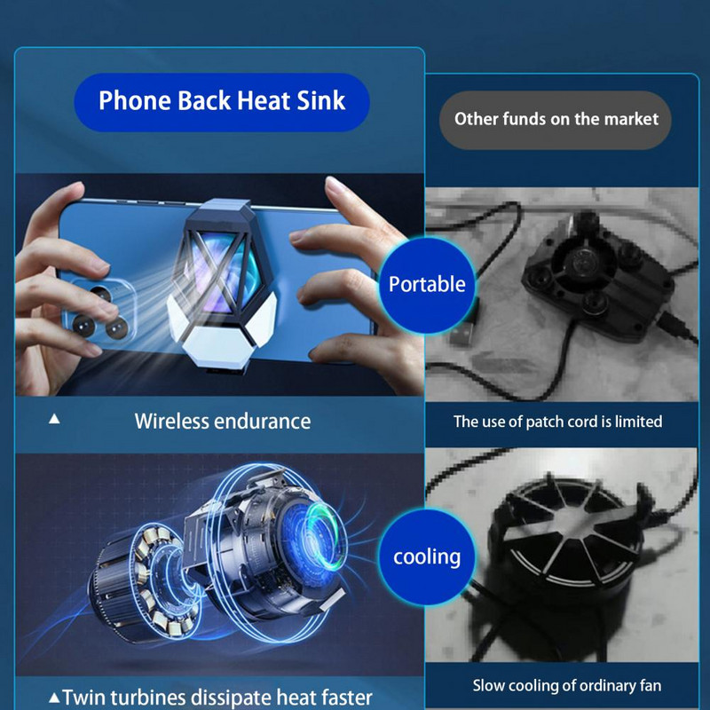 Mobiltelefon radiátor Csendes, kétfokozatú beállítás RGB Light Game Cooler rendszerrel Gyors hűtőventilátor Mobiltelefon kellékek