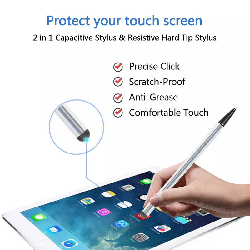 2 az 1-ben érintőképernyős Stylus kapacitív rezisztív rajz- és írótoll Tablet PC-hez, IPad Mobiltelefon PC-kapacitív tollhoz
