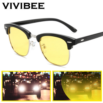 VIVIBEE Semi-Rimless Night Vision Glasses for Driving Men Yellow Polarized Lens Goggles Classic Square 2022 Women Eyeglasses