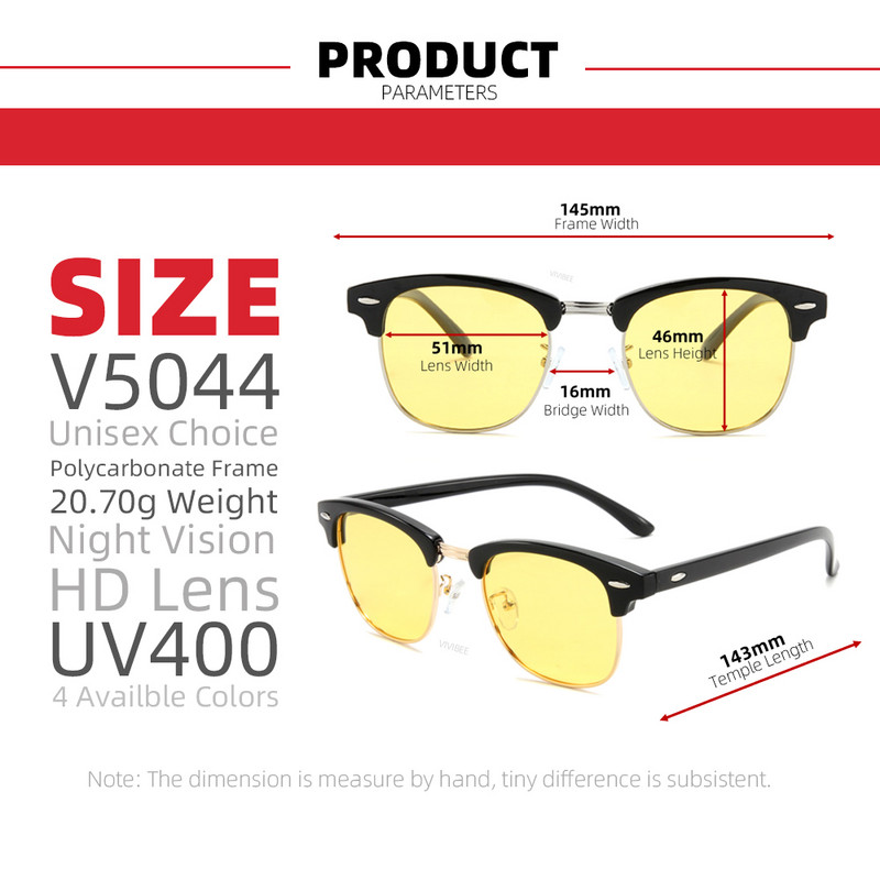 VIVIBEE félkeret nélküli éjjellátó szemüvegek autóvezető férfiaknak, sárga polarizált lencsés szemüvegek Classic Square 2022 női szemüvegek