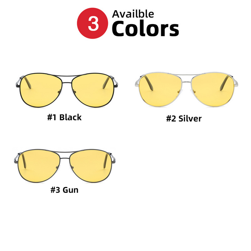 VIVIBEE Pilot éjjellátó szemüveg vezetéshez Nocturna Yellow Polarized UV400 Lens Repülési szemüveg Férfi éjszakai napszemüveg