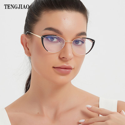 TENGJIAO Модни рамки за очила против сини светлинни лъчи Дамски котешки очила Маркови дизайнерски прозрачни лещи Компютърни оптични очила