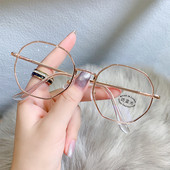 Artă, retro, unisex, poligon, ochelari anti-lumină albastră, cadru metalic, ocular plat, ochelari confortabili, transparenți, pentru femei, bărbați