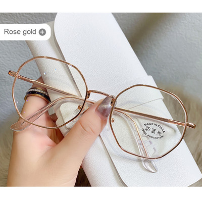 Artă, retro, unisex, poligon, ochelari anti-lumină albastră, cadru metalic, ocular plat, ochelari confortabili, transparenți, pentru femei, bărbați