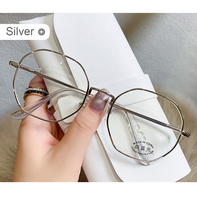 Artă, retro, unisex, poligon, ochelari anti-lumină albastră, cadru metalic, ocular plat, ochelari confortabili, transparenți, pentru femei, bărbați