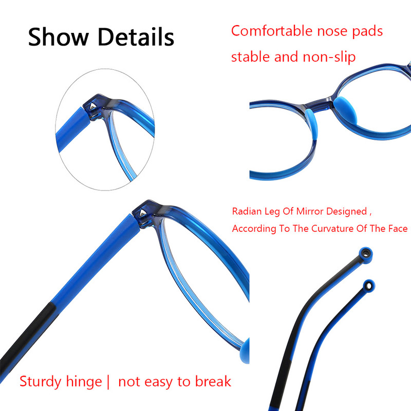 Kids Anti Blue Light Szemüvegek Szilikon Orrpárnák Kerek TR90 Gyermek Ipad Tablet Kézitelefon Játék Számítógép Szemkörnyékápoló UV Szemüvegek