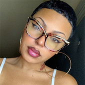 Livrare rapidă prin picătură X Cat Eye Metal Anti-lumină albastră Cadru mare Ochelari retro cu oglindă plată Ochelari optici cu blocare a luminii albastre