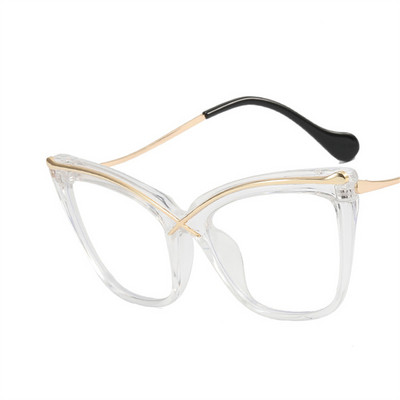 Livrare rapidă prin picătură X Cat Eye Metal Anti-lumină albastră Cadru mare Ochelari retro cu oglindă plată Ochelari optici cu blocare a luminii albastre