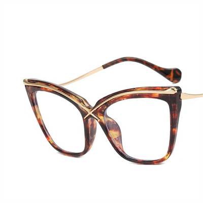 Livrare rapidă prin picătură X Cat Eye Metal Anti-lumină albastră Cadru mare Ochelari retro cu oglindă plată Ochelari optici cu blocare a luminii albastre