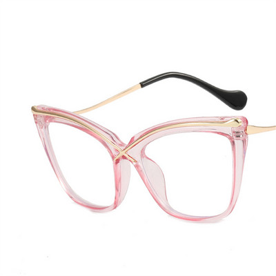 Livrare rapidă prin picătură X Cat Eye Metal Anti-lumină albastră Cadru mare Ochelari retro cu oglindă plată Ochelari optici cu blocare a luminii albastre