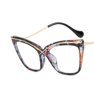 Livrare rapidă prin picătură X Cat Eye Metal Anti-lumină albastră Cadru mare Ochelari retro cu oglindă plată Ochelari optici cu blocare a luminii albastre
