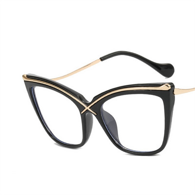 Livrare rapidă prin picătură X Cat Eye Metal Anti-lumină albastră Cadru mare Ochelari retro cu oglindă plată Ochelari optici cu blocare a luminii albastre