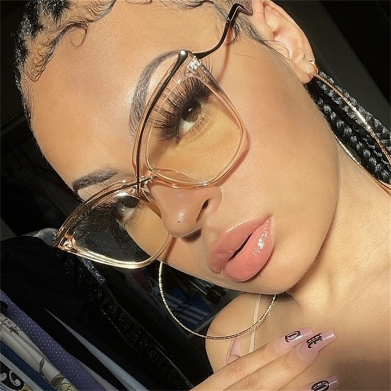 Fast Drop Shipping X Cat Eye fém antikék világos nagy keretű lapos tükör retro szemüvegek kék fényt blokkoló optikai szemüvegek