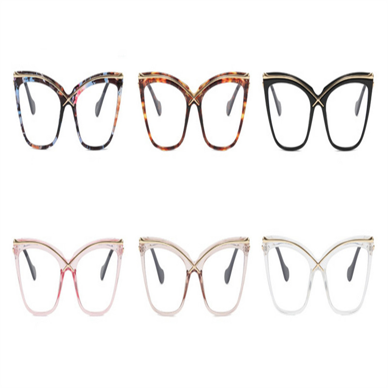 Fast Drop Shipping X Cat Eye fém antikék világos nagy keretű lapos tükör retro szemüvegek kék fényt blokkoló optikai szemüvegek