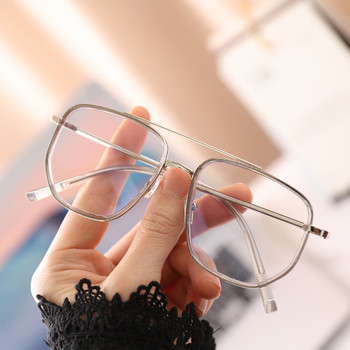 Ανδρικά γυαλιά προστασίας από την υπεριώδη ακτινοβολία ρετρό μόδας διπλής δέσμης, γυαλιά προστασίας από την υπεριώδη ακτινοβολία, αντι μπλε ανοιχτό μαύρο διαφανές φινίρισμα
