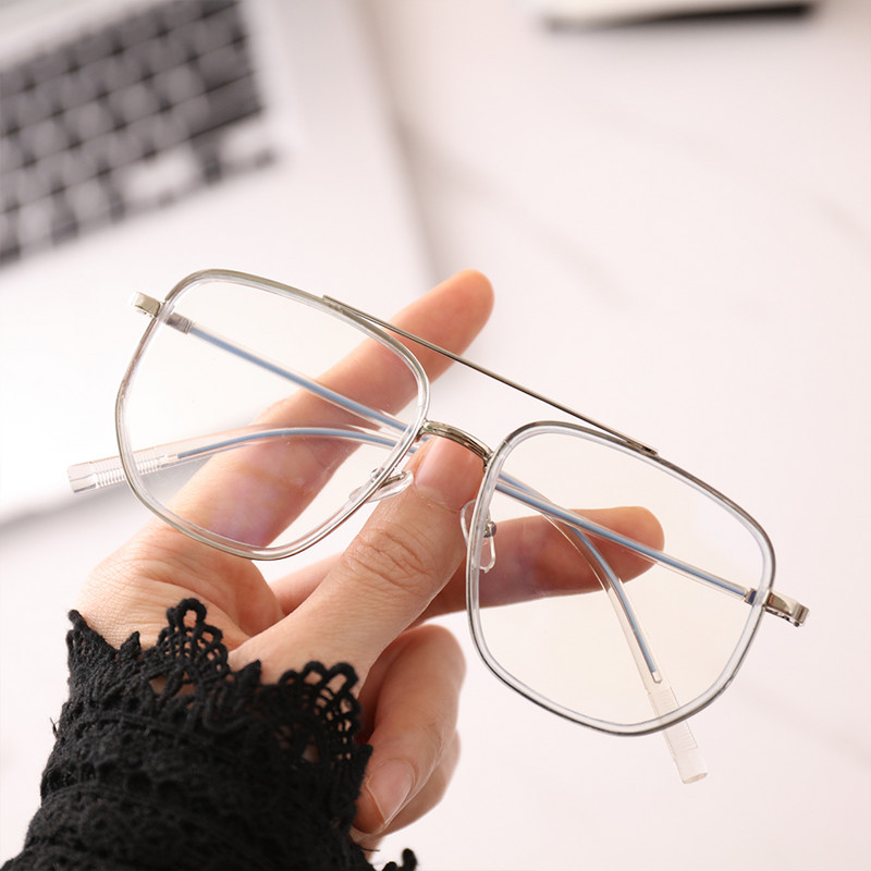 Retro divat Dupla sugár négyzet alakú UV-védő szemüvegek férfi női antikék világos fekete átlátszó felület dioptriás szemüvegek