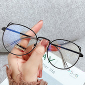 Ochelari cu bloc de lumină albastră, ureche de pisică, ochelari cu cadru rotund din metal, aliaj subțiri, ochelari de modă pentru femei, drăguți, pentru protecția ochilor de computer