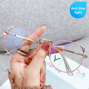 Котешко ухо Blue Light Block Glasses Тънка сплав Метална кръгла рамка Очила Женска мода Сладък компютър Очила за защита на очите