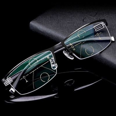 Bifocal Reading Glasses Progressive Multifocal Presbyopic Eyeglasses Anti Blue Light Glasses Half-frame Men Women +1.0~4.0