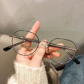 Oglindă plată ovală din metal anti-albastru pentru femei cu față rotundă și ochelari de computer cu față simplă care blochează lumina albastră mică