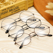 Ochelari de metal în stil literar simplu Ochelari de damă Ochelari rotunzi retro Ochelari de modă cu oglindă plată anti lumină albastră