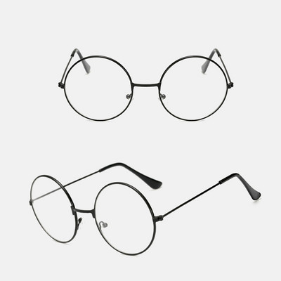 Ochelari de metal în stil literar simplu Ochelari de damă Ochelari rotunzi retro Ochelari de modă cu oglindă plată anti lumină albastră