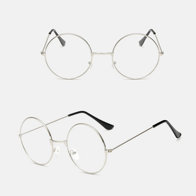 Ochelari de metal în stil literar simplu Ochelari de damă Ochelari rotunzi retro Ochelari de modă cu oglindă plată anti lumină albastră
