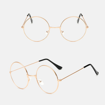 Ochelari de metal în stil literar simplu Ochelari de damă Ochelari rotunzi retro Ochelari de modă cu oglindă plată anti lumină albastră