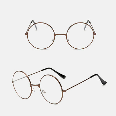 Ochelari de metal în stil literar simplu Ochelari de damă Ochelari rotunzi retro Ochelari de modă cu oglindă plată anti lumină albastră