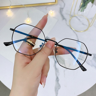 Ochelari de epocă anti-lumină albastră Poligon Ramă metalică Femei Bărbați Ochelari Brand Designer Moda Rame optice Ochelari pentru computer