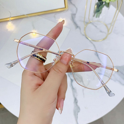 Ochelari de epocă anti-lumină albastră Poligon Ramă metalică Femei Bărbați Ochelari Brand Designer Moda Rame optice Ochelari pentru computer